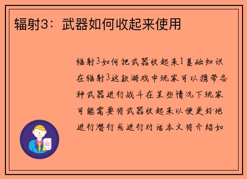 辐射3：武器如何收起来使用